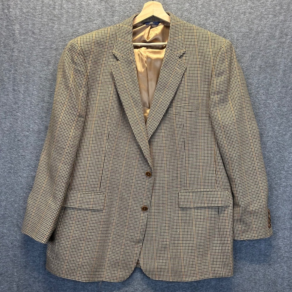 Brooks Brothers 346 Mens Houndstooth Blazer Sport Coat 48 Long Fall 2005 Brown
